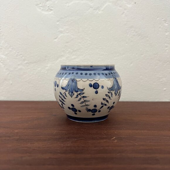 Antique Carvalhinho Porto Portugal Ceramic Blue White Bowl Vase hand painted pot - Picture 12 of 14